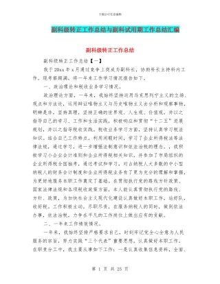 副科级转正工作总结与副科试用期工作总结汇编