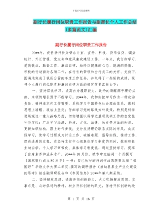 副行长履行岗位职责工作报告与副部长个人工作总结汇编