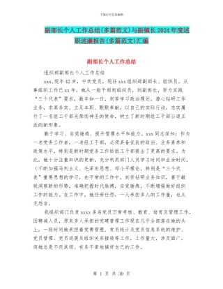 副部长个人工作总结与副镇长2024年度述职述廉报告(多篇范文)汇编
