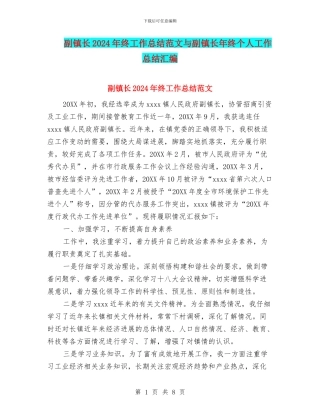 副镇长2024年终工作总结范文与副镇长年终个人工作总结汇编