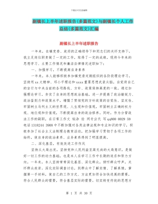 副镇长上半年述职报告与副镇长个人工作总结(多篇范文)汇编