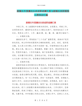 副镇长年度廉洁从政述职述廉汇报与副镇长挂职锻炼心得体会汇编