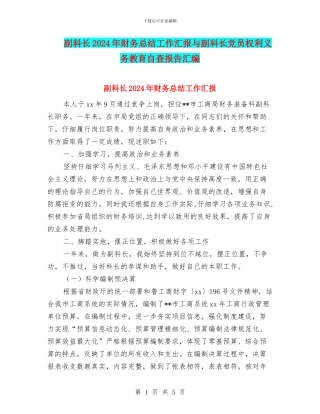 副科长2024年财务总结工作汇报与副科长党员权利义务教育自查报告汇编