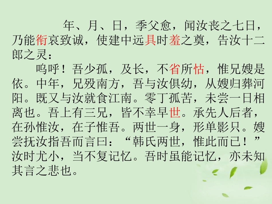 高中语文(祭十二郎文)课件 新人教版选修(中国现代诗歌散文欣赏) 课件_第2页