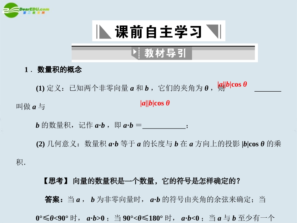 高三数学一轮复习 第4知识块第3讲平面向量的数量积及平面向量应用举例课件 北师大版 课件_第2页