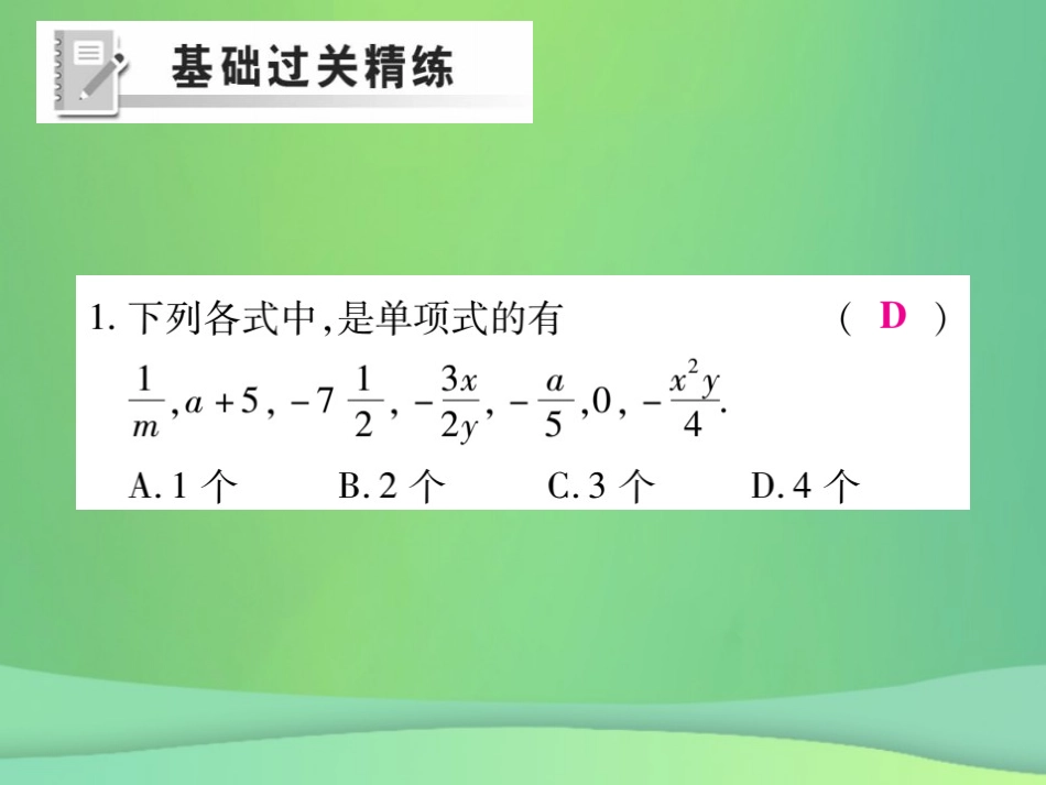 秋七年级数学上册 第3章 整式的加减 3.3 整式 3.3.1 单项式练习课件 (新版)华东师大版 课件_第2页