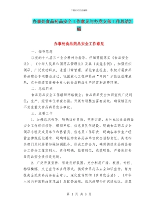 办事处食品药品安全工作意见与办党支部工作总结汇编
