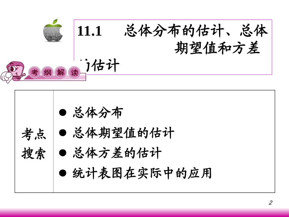 高考数学第一轮总复习11.2总体分布的估计、总体期望值和方差的估计课件 文 (广西专版) 课件_第2页