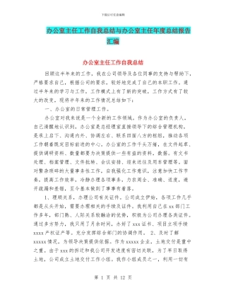办公室主任工作自我总结与办公室主任年度总结报告汇编