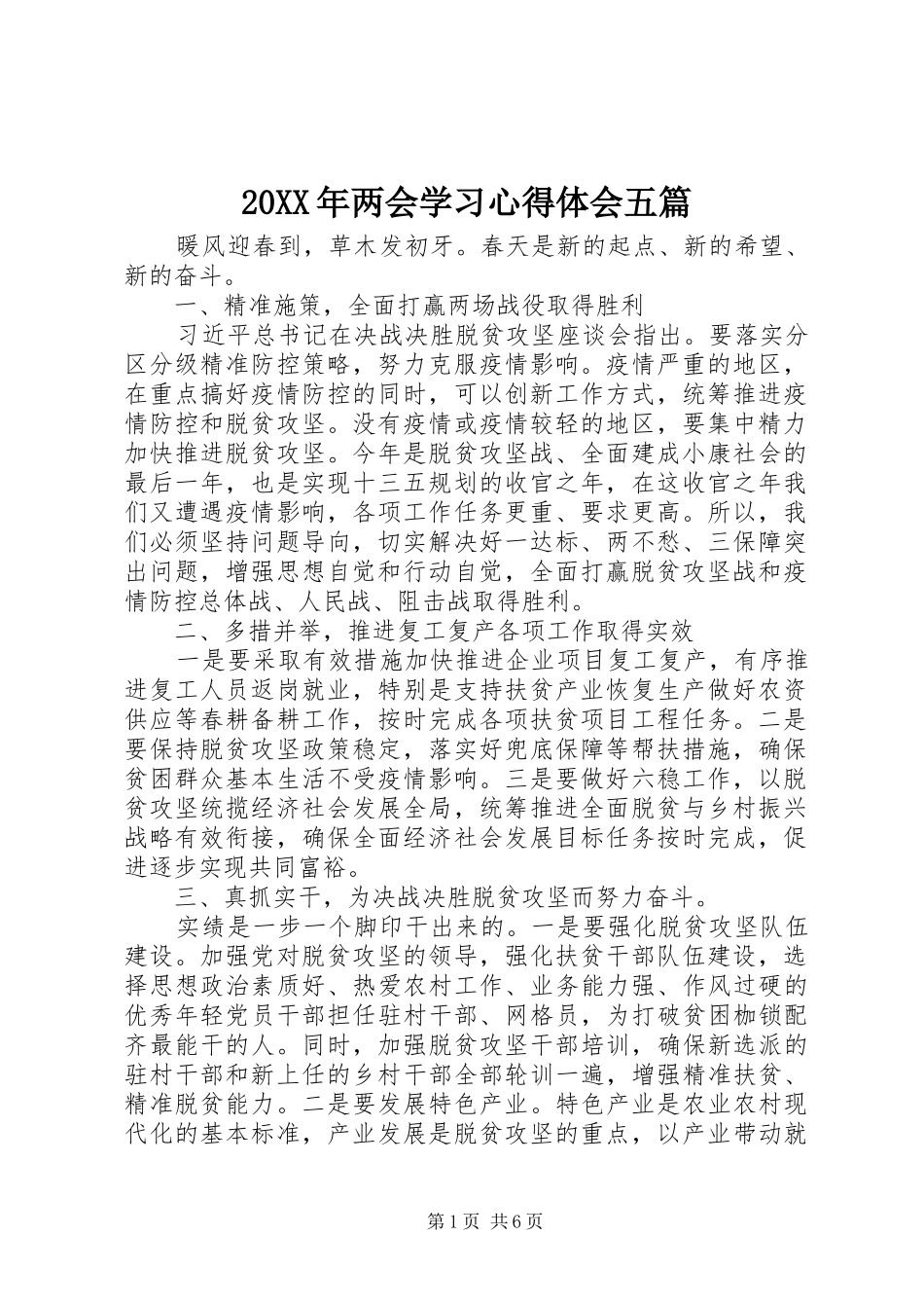 20XX年两会学习心得体会五篇_第1页