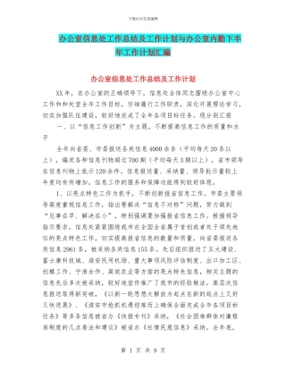 办公室信息处工作总结及工作计划与办公室内勤下半年工作计划汇编