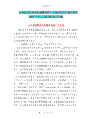 办公室党组成员先进性教育个人总结与办公室公务员2024年个人工作总结范文汇编