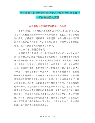 办公室副主任分析评议阶段个人小结与办公室工作个人工作总结范文汇编