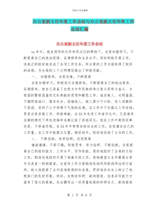 办公室副主任年度工作总结与办公室副主任年终工作总结汇编