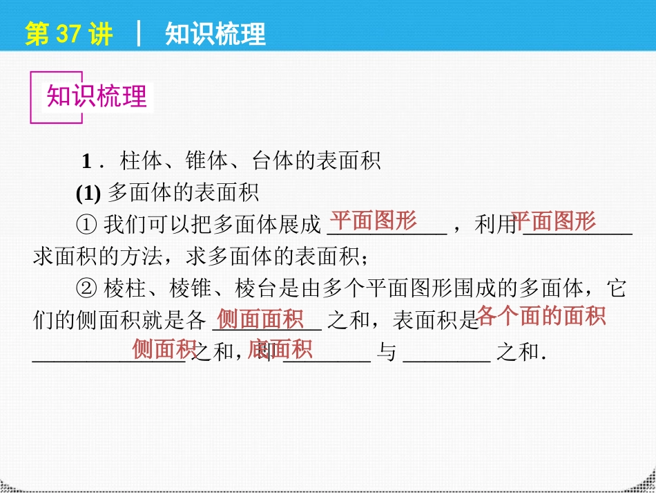 高考数学一轮复习 第37讲空间几何体的表面积精品课件 理 新人教课标A版 课件_第2页