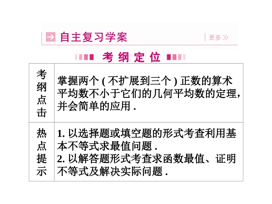 高三数学一轮 第六章 第二节 算术平均数与几何平均数课件 理  课件_第2页