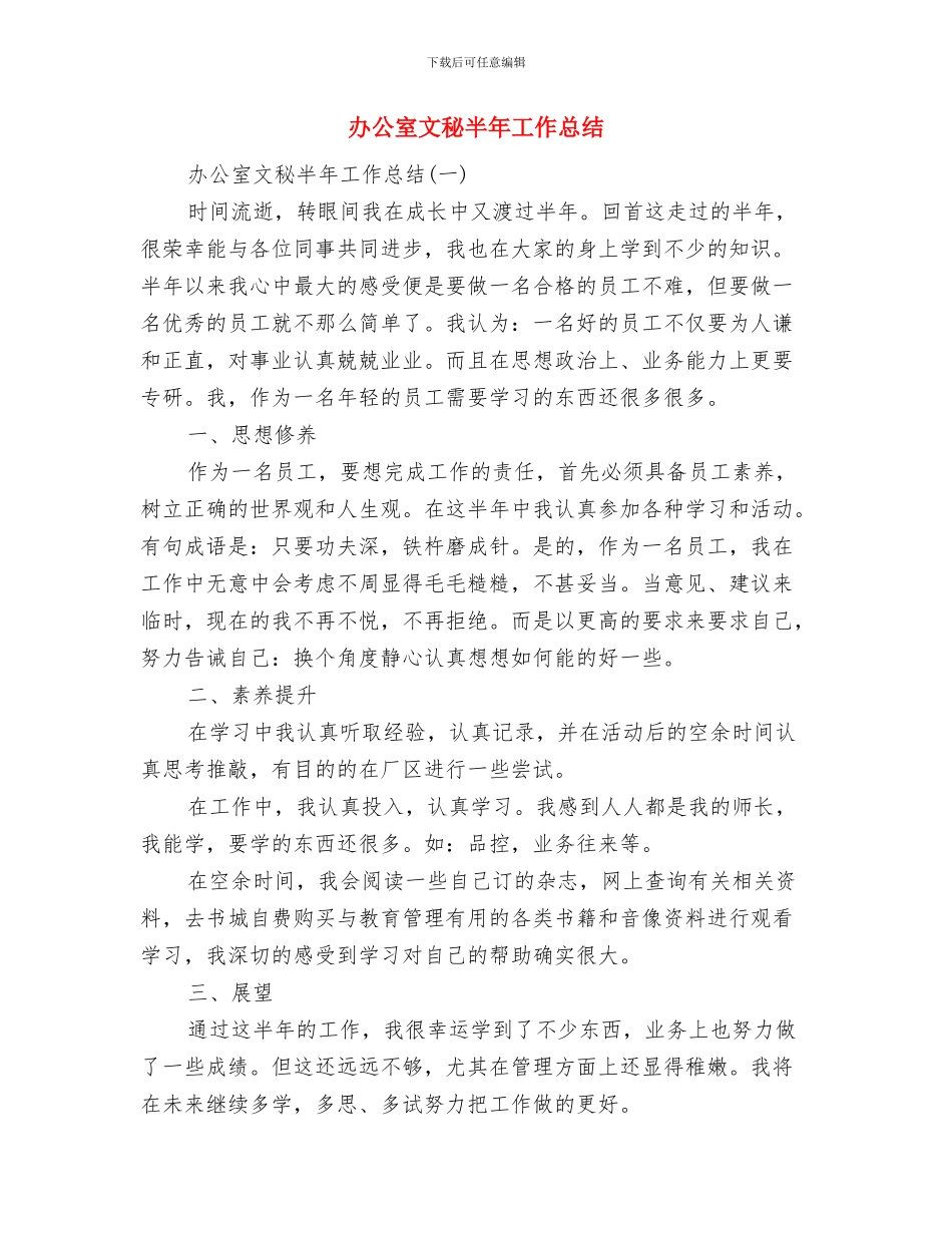 办公室文秘个人总结与办公室文秘半年工作总结汇编_第2页