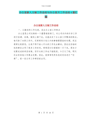 办公室新人文秘工作总结与办公室月工作总结4篇汇编