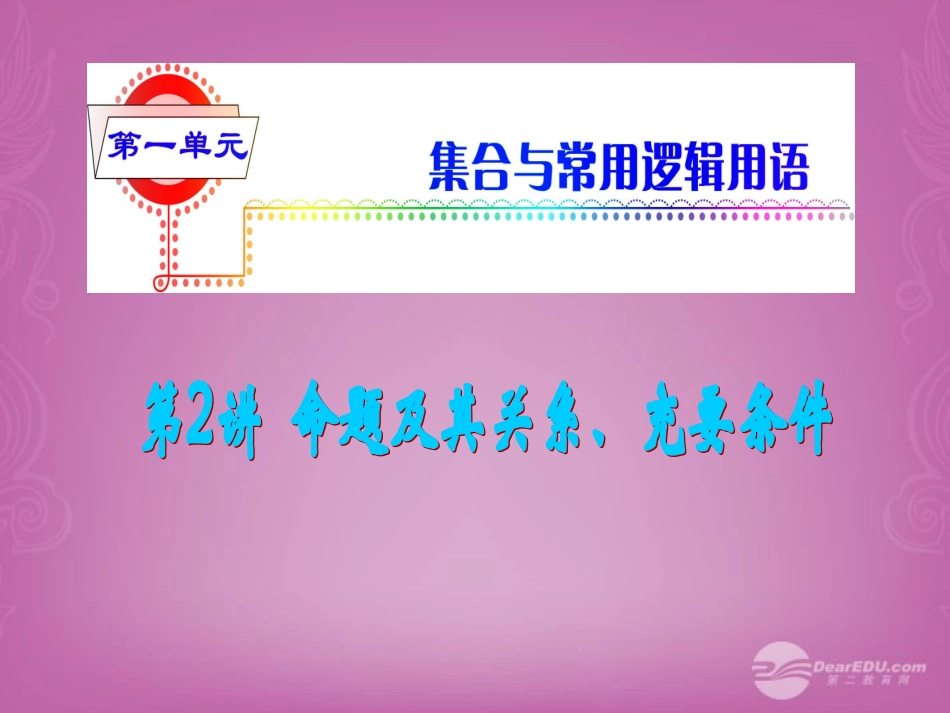 高考数学总复习第1轮 第2讲 命题及其关系、充要条件课件 理 (广东专版) 课件_第1页