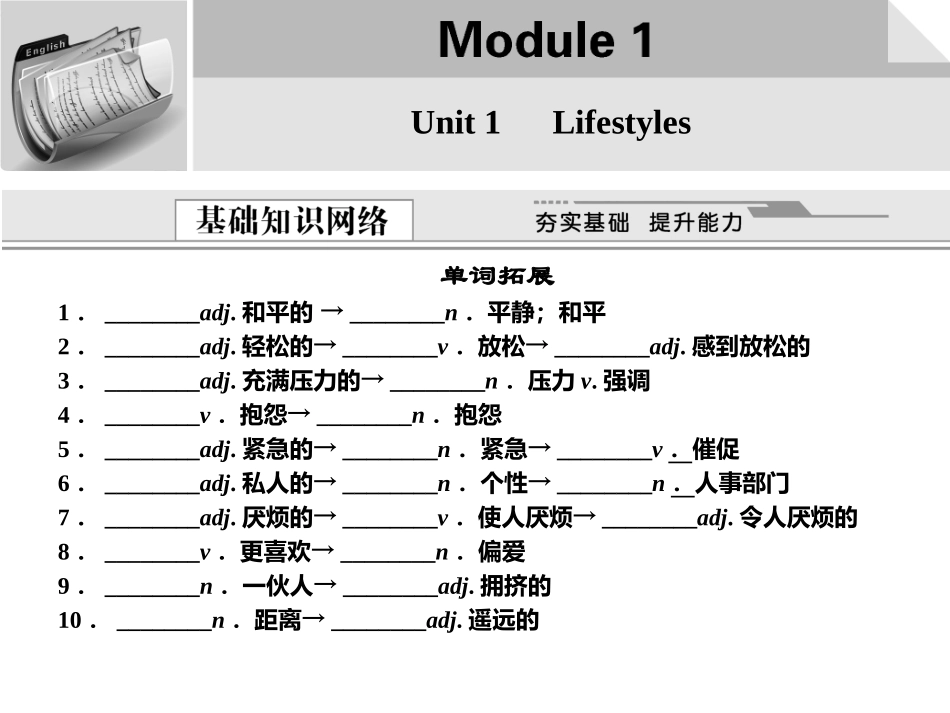 版高考英语总复习 Unit 1 Lifestyles课件 北师大版 课件_第1页