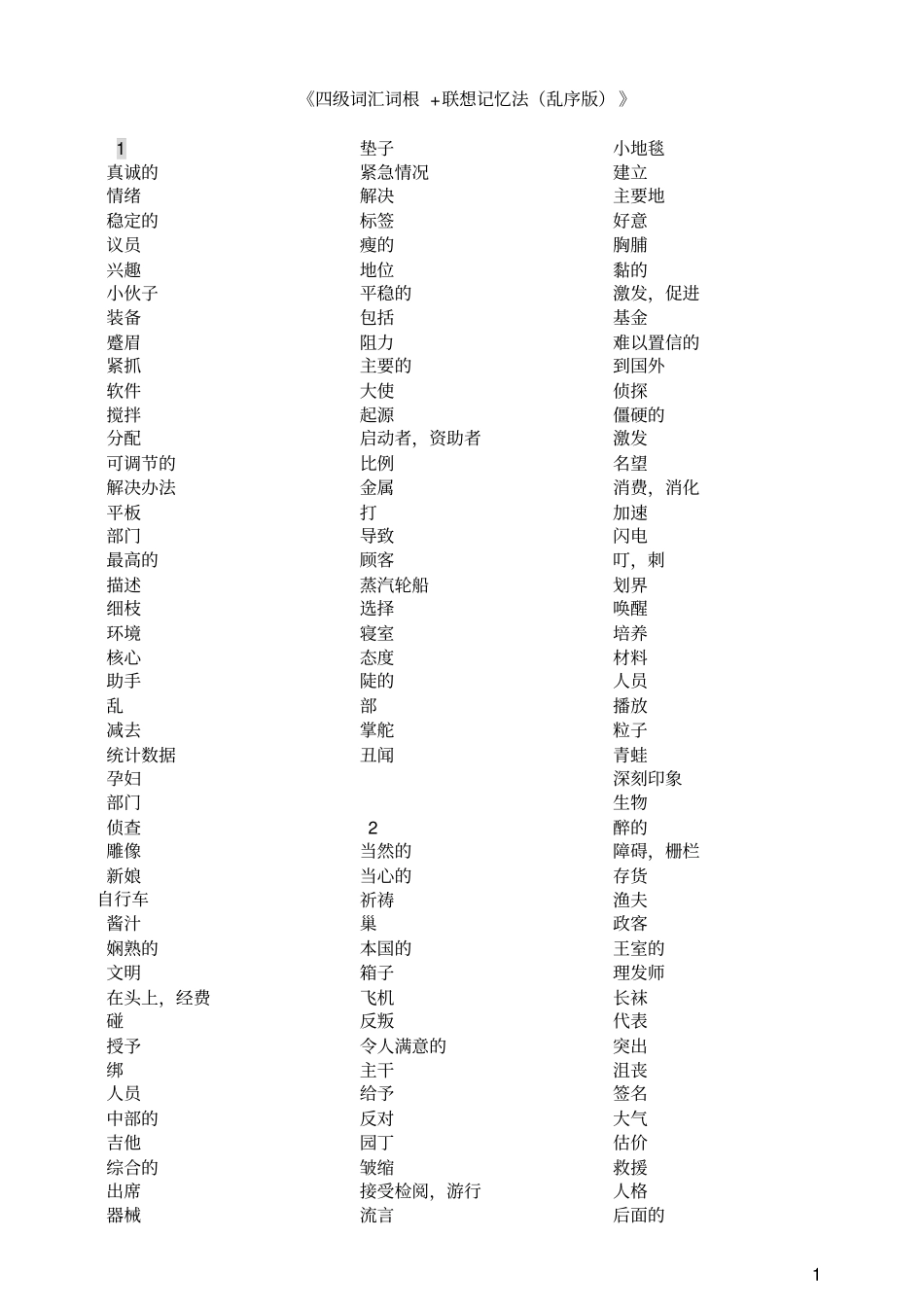 全中文默写版四级词汇词根+联想记忆法乱序版_第1页