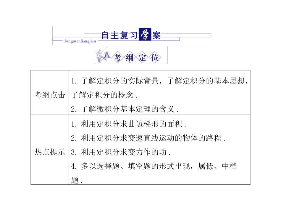 高三数学总复习 第二篇 第十一节定积分精品课件 文科 新人教版 课件_第2页