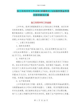 加工车间半年工作总结与加强争资金争项目指导意见汇编