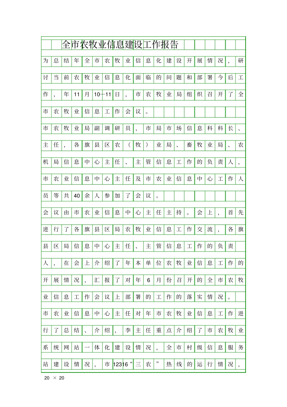全农牧业信息建设工作报告精品工作报告_第1页