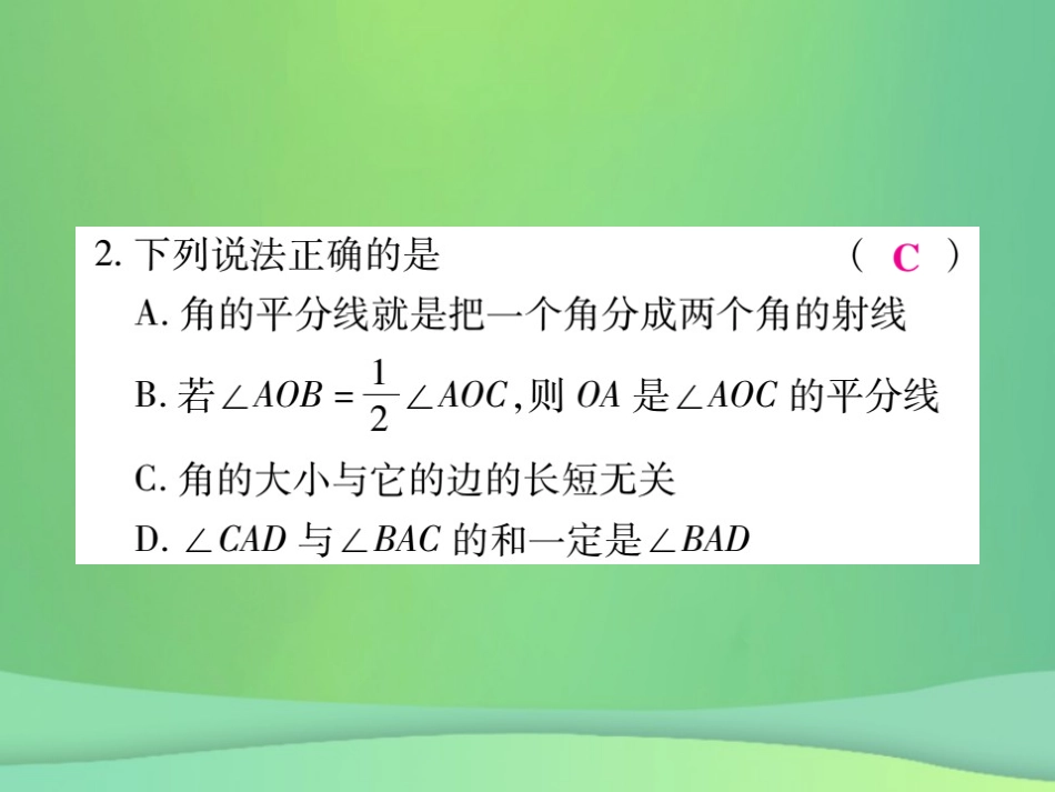 秋七年级数学上册 第4章 图形的初步认识 4.6 角 4.6.2 角的比较和运算练习课件 (新版)华东师大版 课件_第3页