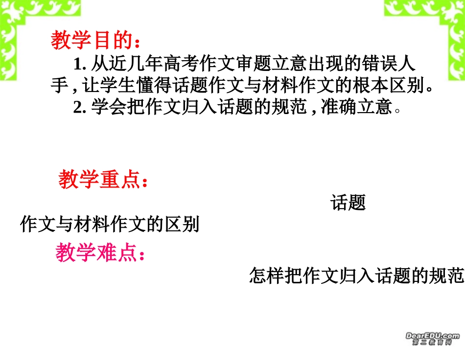浅谈话题作文 审题立意篇 新课标 人教版 课件_第2页