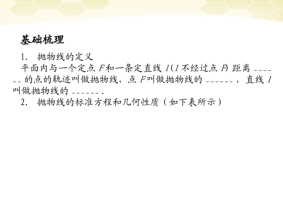 浙江省高考数学总复习 第8单元 第7节 抛物线课件 文 新人教A版 课件_第2页