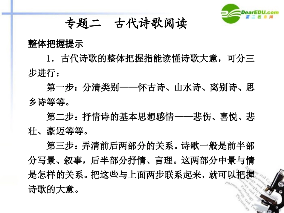 高考语文二轮复习 2第二章专题二 古代诗歌阅读配套课件_第1页