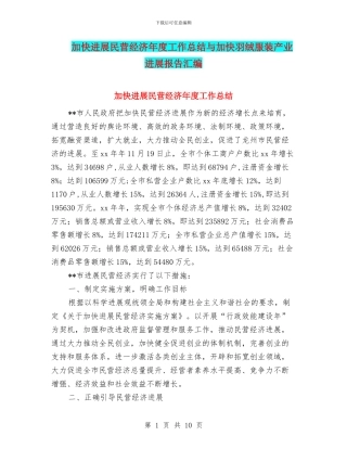 加快发展民营经济年度工作总结与加快羽绒服装产业发展报告汇编