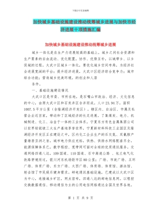 加快城乡基础设施建设推进统筹城乡发展与加快市经济发展十项措施汇编