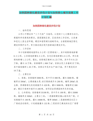 加快园林绿化建设步伐计划与加快核心城市发展工作计划汇编