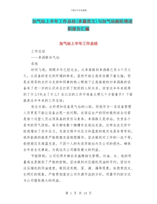 加气站上半年工作总结与加气站副经理述职报告汇编.doc
