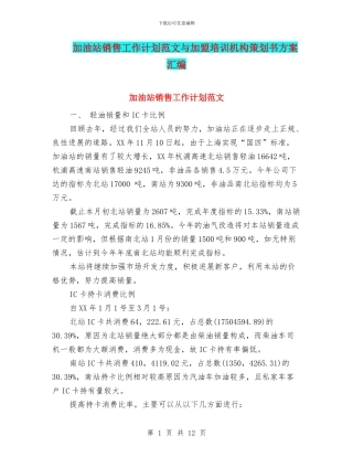 加油站销售工作计划范文与加盟培训机构策划书方案汇编