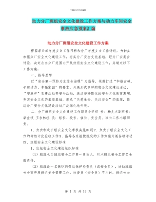动力分厂班组安全文化建设工作方案与动力车间安全事故应急预案汇编