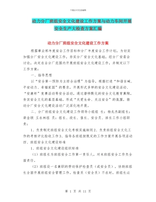 动力分厂班组安全文化建设工作方案与动力车间开展安全生产大检查方案汇编