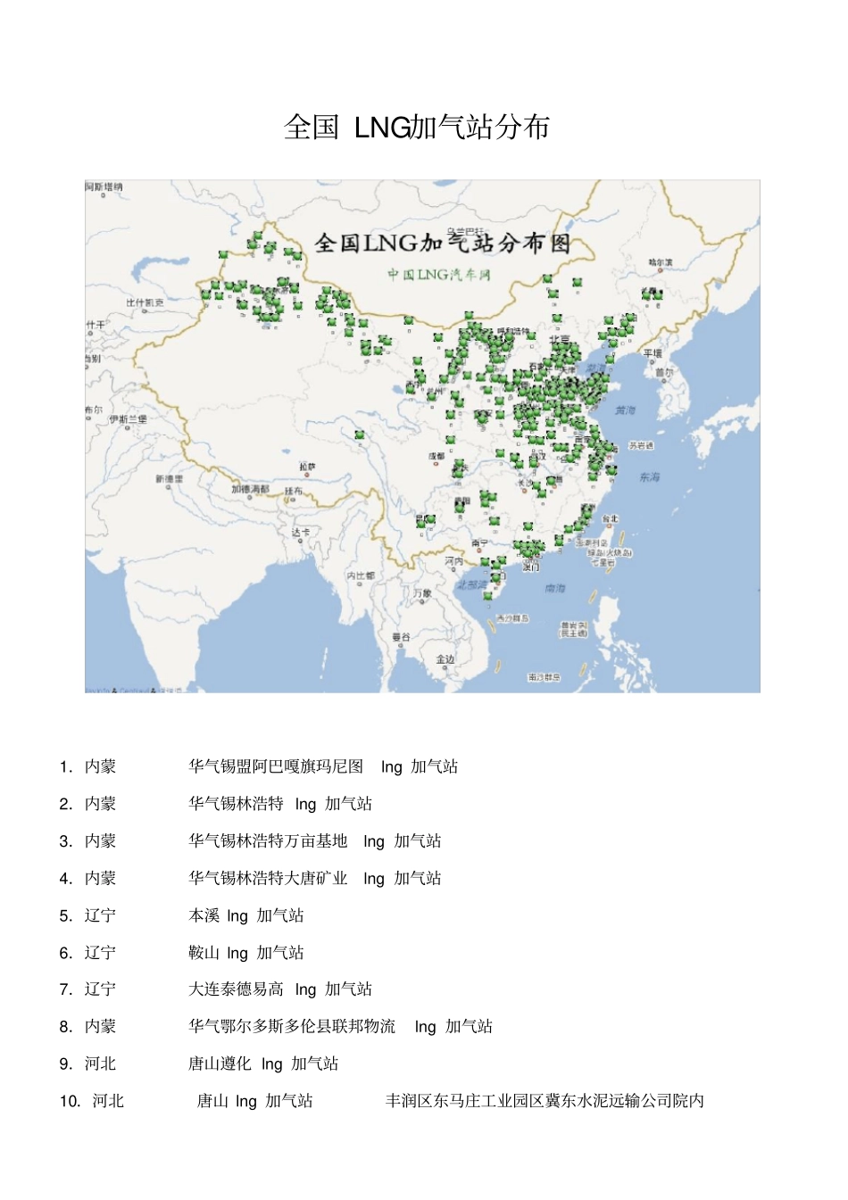 全国LNG加气站站点分布图文版_第1页