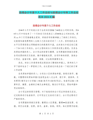 助理会计年度个人工作总结与助理会计年终工作总结范本2024汇编