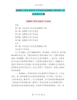 助理政工师专业技术工作总结与助理政工师年终工作总结范文汇编
