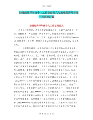 助理经济师年度个人工作总结范文与助理经济师年度工作总结汇编