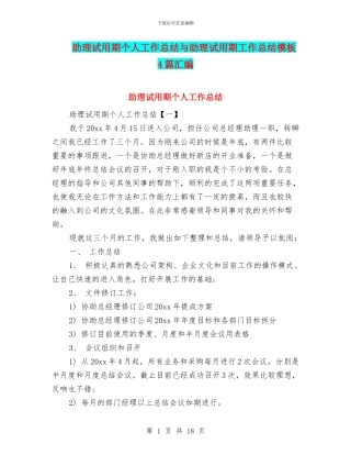 助理试用期个人工作总结与助理试用期工作总结模板4篇汇编