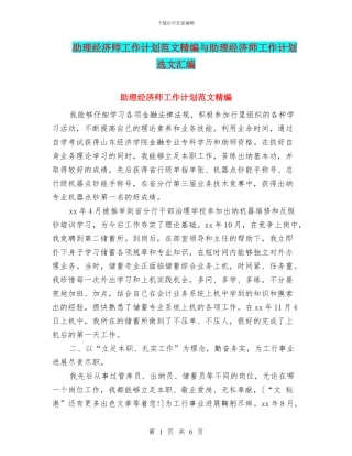 助理经济师工作计划范文精编与助理经济师工作计划选文汇编