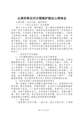 认清形势反对分裂维护稳定心得体会