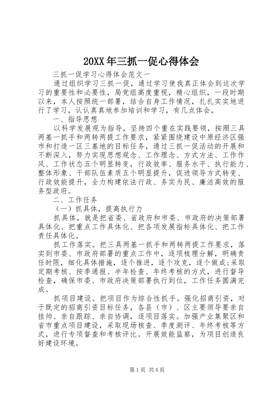 20XX年三抓一促心得体会_第1页