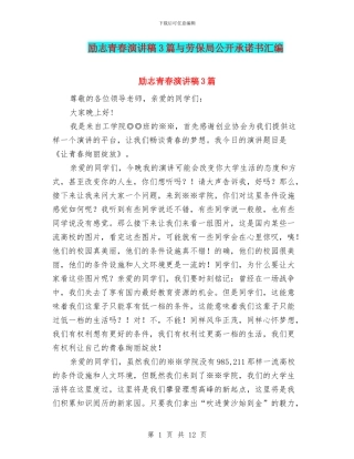 励志青春演讲稿3篇与劳保局公开承诺书汇编