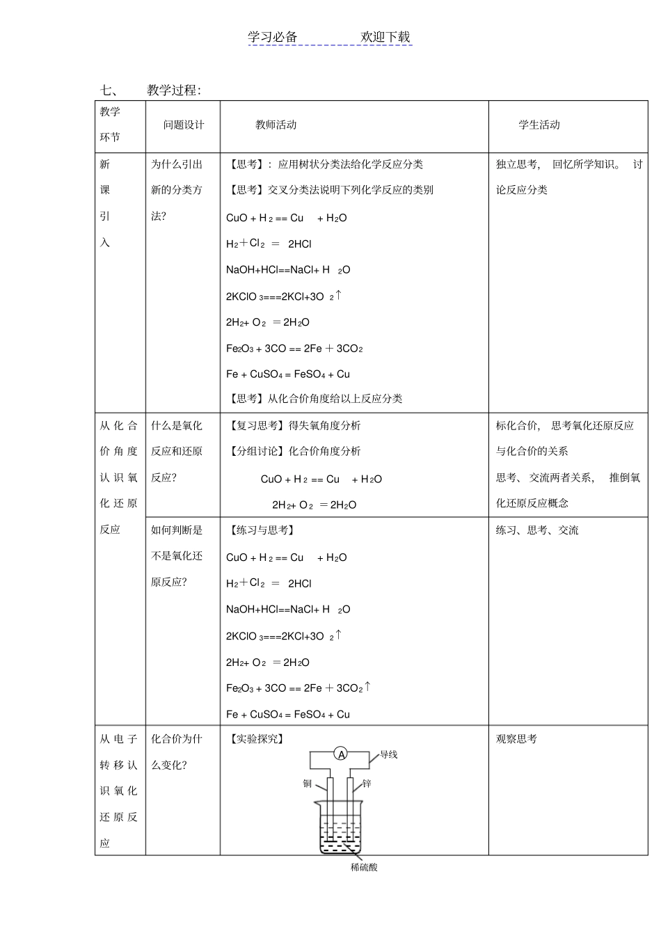 全国化学优质课比赛-内蒙古-氧化还原反应教学设计_第3页