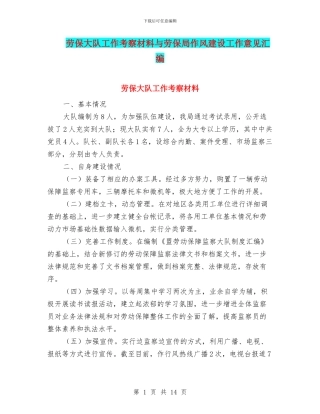 劳保大队工作考察材料与劳保局作风建设工作意见汇编